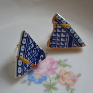 Unique Kintsugi Inspired Ceramic Stud Earrings: Wabi Sabi Jewelry