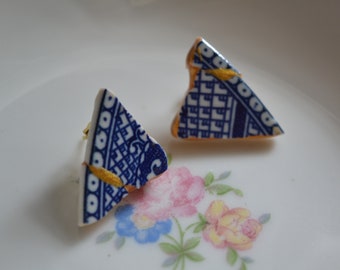 Unique Kintsugi Inspired Ceramic Stud Earrings: Wabi Sabi Jewelry
