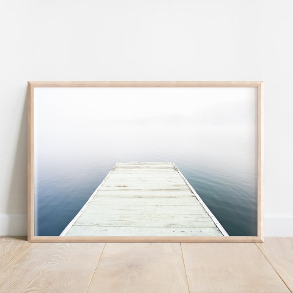 Foggy Lake Dock | Printable Minimalist Wall Art | Digital Download | Misty Lake | Neutral Lake Photo | Landscape Photography | Minimal Pier