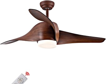 Ceiling Fan with Lights and Remote Control in Walnut Finish, Opal Glass, For Living Room, 52 Inch