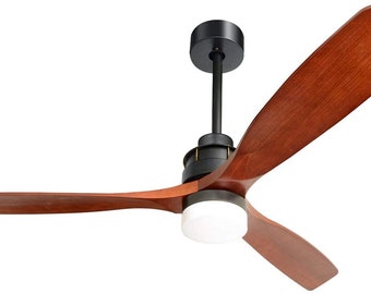 60 Inches Ceiling Fan With Lights 3 Carved Wood Fan Blade Noiseless Reversible Motor Remote Control