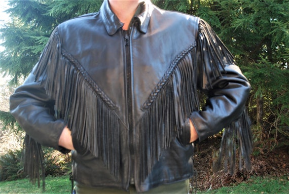 Women's Vintage Black Leather Jacket with Fringes - image 3