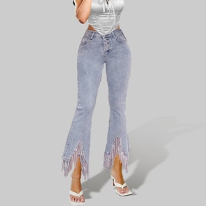 Jeans with tassels at the bottom top