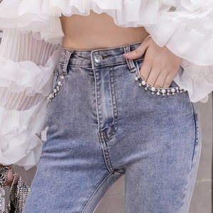 BLVB Women's Cargo Jeans High Waisted Straight Leg Denim Cargo Pants Flap Pockets Streetwear Casual Trousers