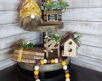 spring decor, Easter decor, spring tiered tray, spring signs, easter signs, spring home, floral tiered tray, farmhouse tiered tray decor