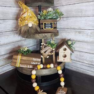 spring decor, Easter decor, spring tiered tray, spring signs, easter signs, spring home, floral tiered tray, farmhouse tiered tray decor