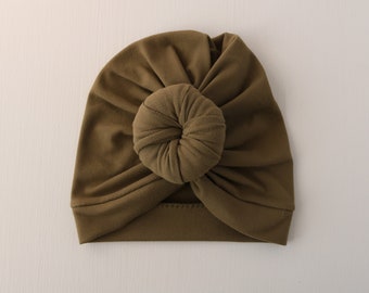 Bonnet vert printemps, Bonnet turban pour nouveau-né, Turban pour bébé, Bonnet à noeud, Bonnet en forme de beignet, Chapeau d'été