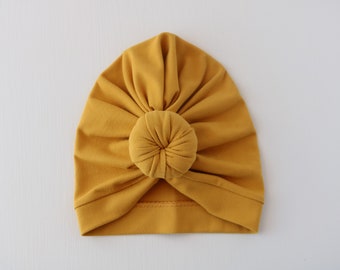 Chapeau turban moutarde, chapeau d'automne moutarde, chapeau d'automne, chapeau turban pour nouveau-né, chapeau à noeud