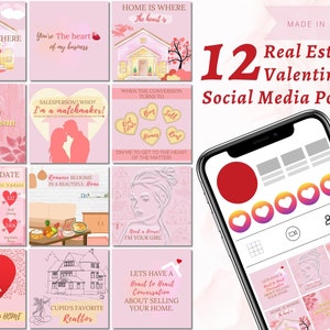 Kit per social media di San Valentino per agenti immobiliari, modelli di post carosello Instagram per social media immobiliari di San Valentino
