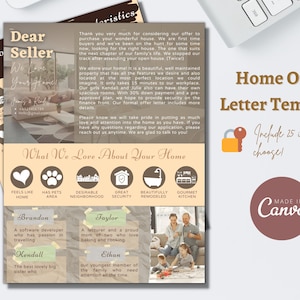 Carta de compra de vivienda expresiva para el vendedor, carta de oferta personalizada para compradores de vivienda por primera vez en un mercado inmobiliario competitivo