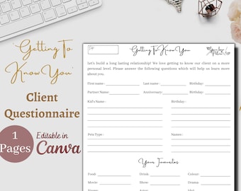 Getting To Know You Client or Company Employee Staff Questionnaire Form, Editable Buyer Seller Digital Business Survey Template