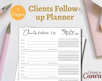 Customer Follow up, Client Call Log Tracker Sheet Form, Business Meeting Date Planner, Realtor Business Owner Coach Follow Up Consultation