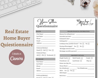 Home Seller Real Estate Consultation Questionnaire sheet form, Realtor Seller Client Survey Application Form, Realty Branding Marketing tool