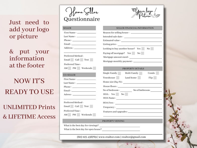 Client Bundle Real Estate Questionnaire Application Forms, Home Buyer
