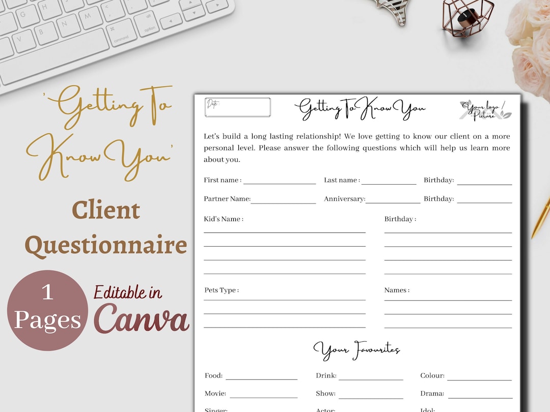 Getting to Know You Client or Company Employee Staff Questionnaire Form ...