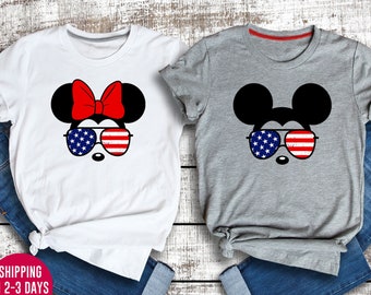 WD, Mickey USA Flag Sunglasses, Minnie Sunglasses Shirt, Mickey American Flag Shirt, Disney Shirt, Disneyworld Shirt, 4th of July Shirt