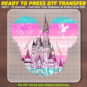 Pink Blue Castle DTF Transfer, Disney Castle Heat Press, Ready To Press DTF Print, Watercolor Castle Transfer Sheet, Magic Kingdom DTF
