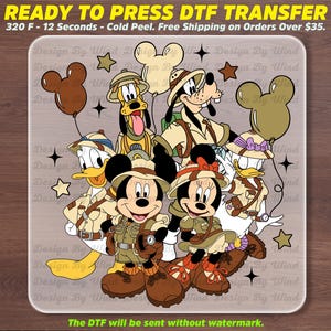 Safari Squad Dtf Transfer, Animal Kingdom Ready To Press, Disney Heat Press Transfer, Mickey Minnie DTF, Full Color Dtf Sheet