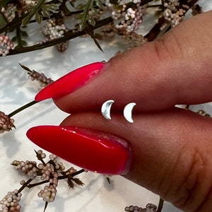 Mini Sterling Silver Crescent Moon Ear Studs, Height 3mm
