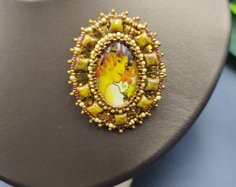 Luxe ovale or ton effet camée broche broche mode femmes dame broches bijoux cadeau perles brodées 2 - 1,6 pouces