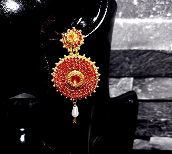 Boucles D'oreilles Rondes Strass Rouge - Neuf Sans Emballage, Style Brillant Et Festif