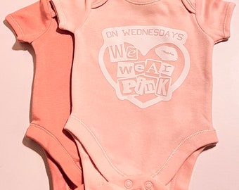 Mean Girls Baby Vest Onesie Babygrow On Wednesdays we wear pink