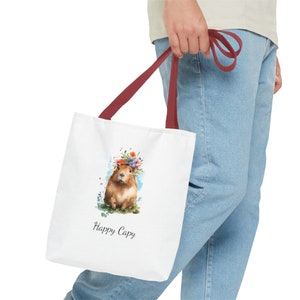 Capybara, Capy, Happy Capy, Funny, gift for her, girlfriend, sister, teacher, shopping, tote bag.