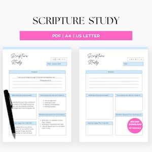 Bible Scripture Study Template: Printable Journal (A4 & Letter) (PDF)