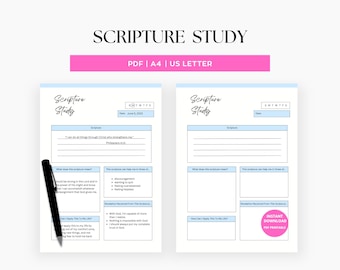 Bible Scripture Study Template: Printable Journal (A4 & Letter) (PDF)