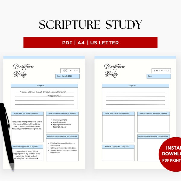 Bible Scripture Study Template, Printable Bible Scripture Study, Bible Study Printable, Bible Scripture Journaling, Bible Scripture Study