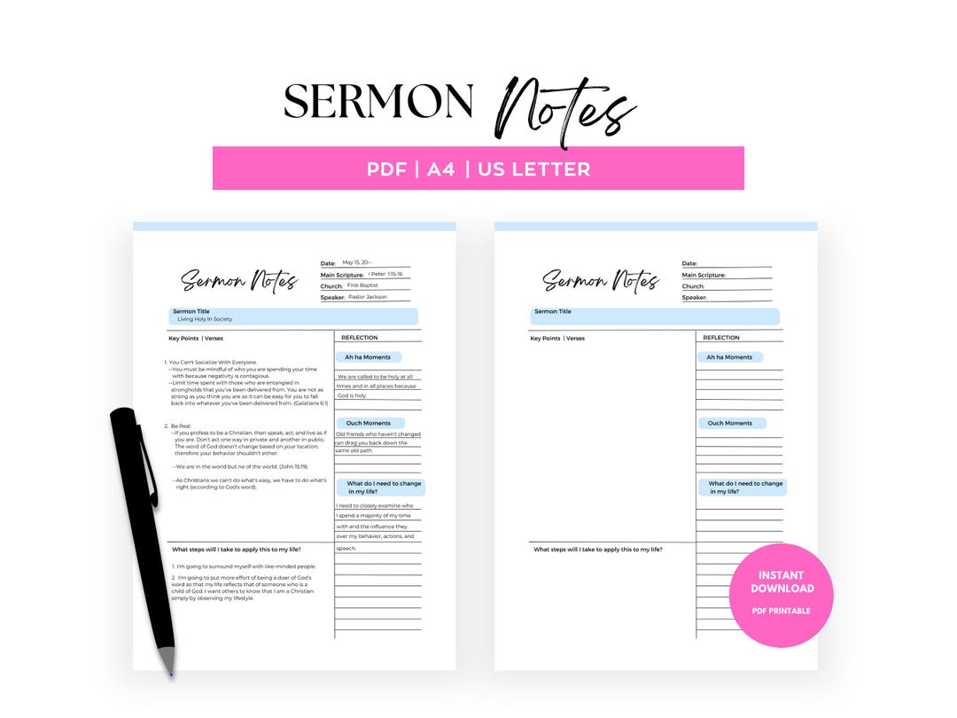 Sermon Notes Printable Template: Bible Study Journal (PDF) - Etsy
