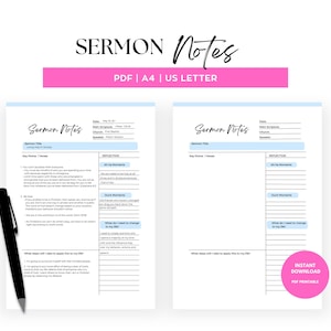 Sermon Notes Printable Template: Bible Study Journal (PDF)