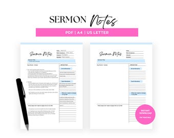 Sermon Notes Printable Template: Bible Study Journal (PDF)