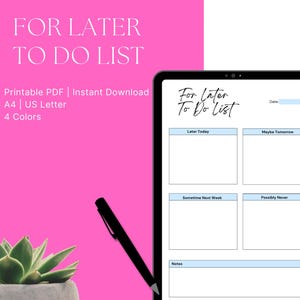 For Later To Do List Printable: Daily Planner Template (A4 & US Letter) (Digital Download)