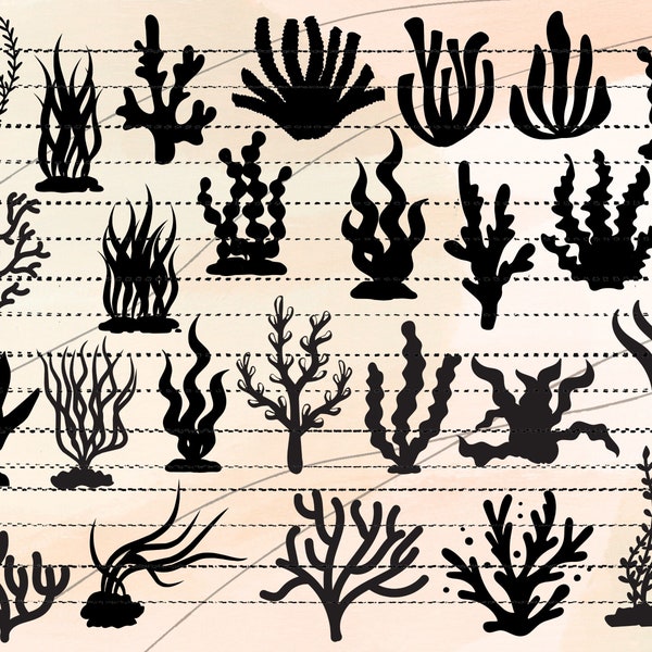 Aquarium Plants Silhouette, Ocean, Seaweed, Coral, Ocean Plants Vector Bundle, SVG, PNG, Pdf, Jpg Digital Download Cut File Art