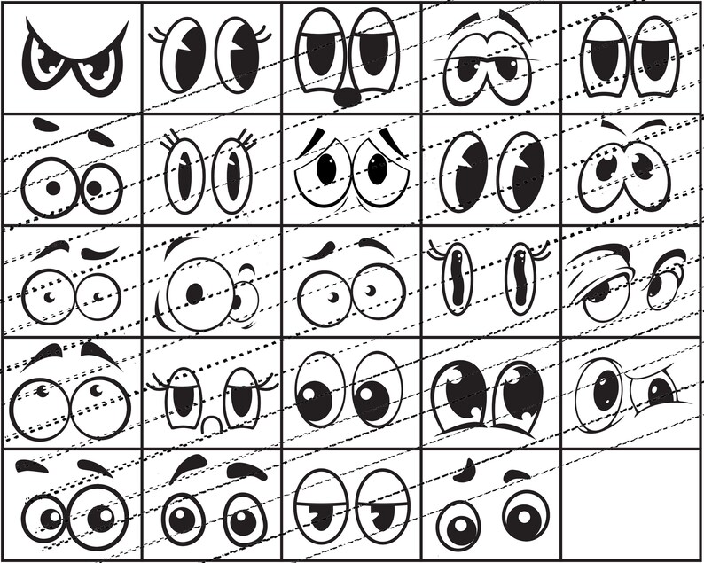 Cartoon Eyes, Cartoon Faces Silhouette, Animated Character Eyes, Vector ...