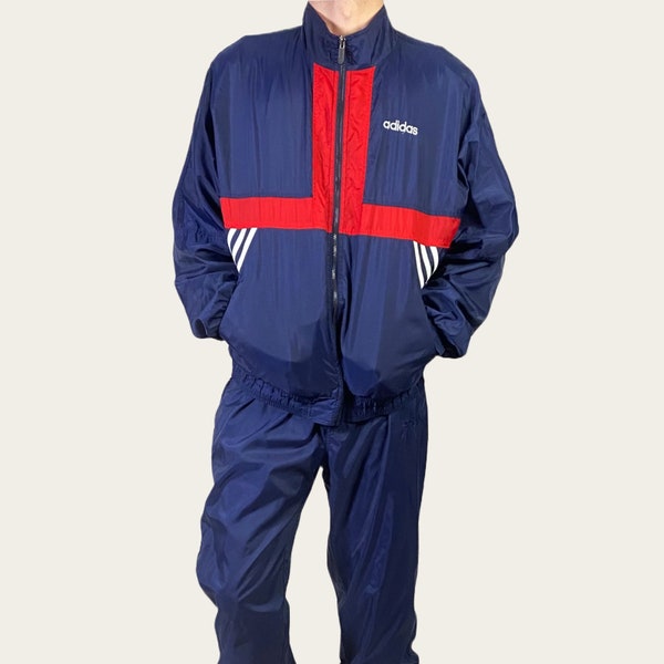 Vintage Adidas Blue and Red 2 Piece Tracksuit