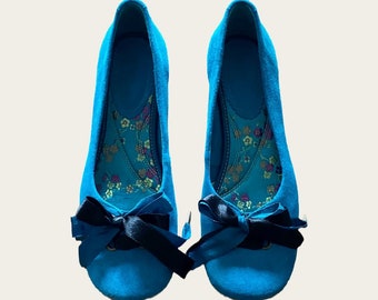 INDIGO by CLARKS VINTAGE Teal Suede Leather Ballet Flats With Bows Sz 8