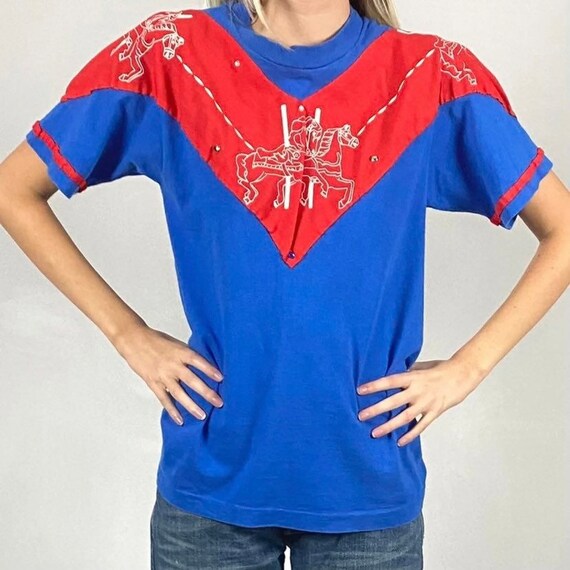 Vintage Craft Cut Sew Carousel Horse T-Shirt - image 9