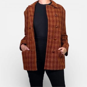 Vintage Burnt Orange Plaid Elbow Patch Hobbit Shire Equestrian Tweed Blazer Sz Large