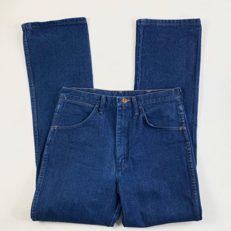 Vintage Wrangler Dark Wash Straight Fit Jeans Sz M afbeelding 6