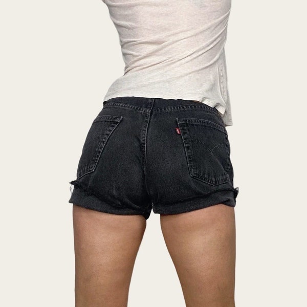 Vintage Levi’s 550 Washed-Out Black Cut Off Denim Jean Shorts 28”