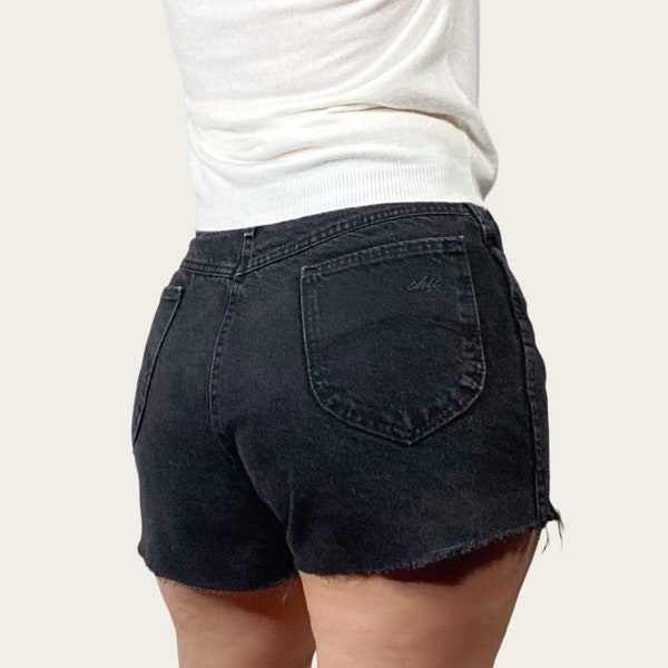 Vintage Washed Out Black Chic Cut Off Denim Jean Shorts Sz 34