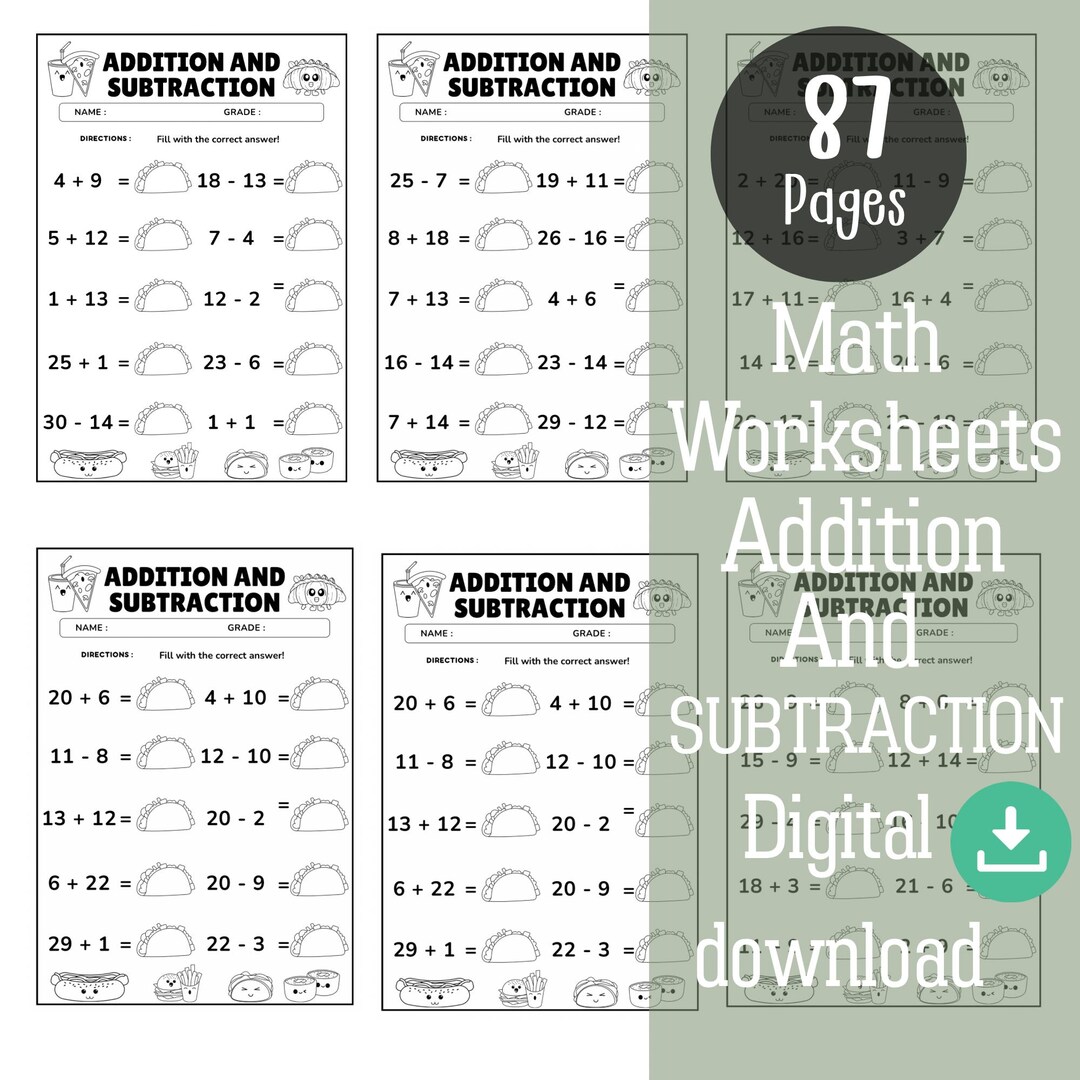 87 Pages Addition and Subtraction Worksheets for Kids - Basic Math ...