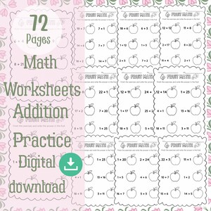 72 Addition Math Worksheets | Fun Printable Addition Practice Worksheets | Kindergarten and Elementary Math Activities