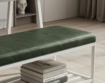 Custom Vegan Leather Bench Cushion | 2" Thick Faux Leather Seat Pad | Banquette, Window Seat & Chair Cushion | Made to Order