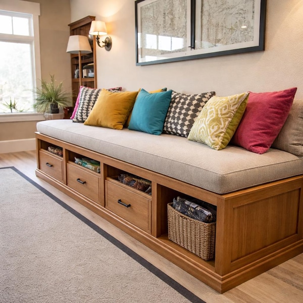Kundenspezifisches Sitzbankkissen mit Aufbewahrung - Maßgeschneiderter Komfort und Stil für Ihr Zuhause