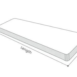 May include: A white rectangular block diagram illustrating dimensions. The graphic features thin grey lines and dots indicating the length, width, and thickness of the object. The labels Length, Width, and Thickness are printed in grey text.