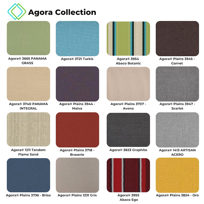 Agora upholstery fabric in vibrant outdoor-ready color, perfect for summer bench seating and porch furniture.