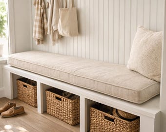 Custom Mudroom Bench Cushion – Any Size | Non-Slip | Anti-Skid | Velvet, Chenille, Linen Fabric